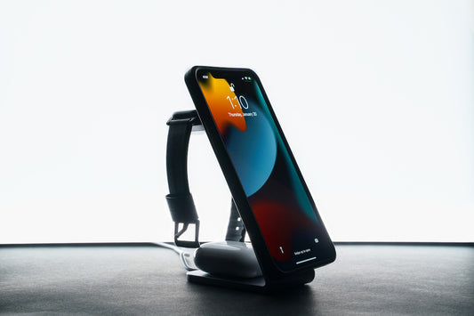 MagBak MultiStand charging an iPhone, Apple Watch, and AirPods at the same time