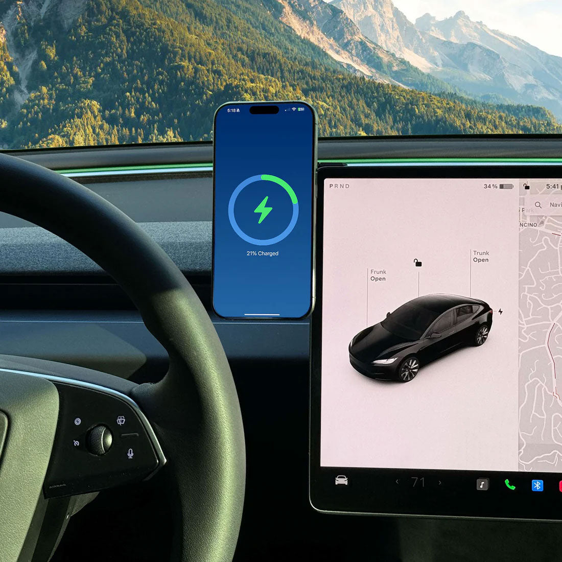 iPhone mounted on Left Hand Tesla wireless charger | MBT24-DG
