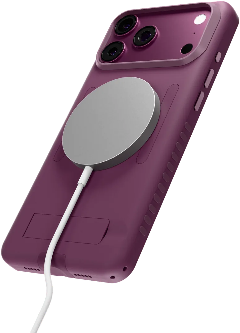 Cherry Elite Case charging on a MagSafe charger