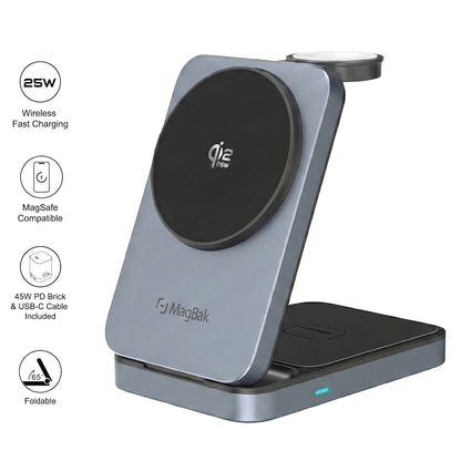 MagBak 3-in-1 Qi2.2 Wireless Compact Travel Charger