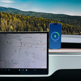 iPhone mounted on Left Hand Tesla wireless charger | MBTMXRH-DG,Q2TMXRH