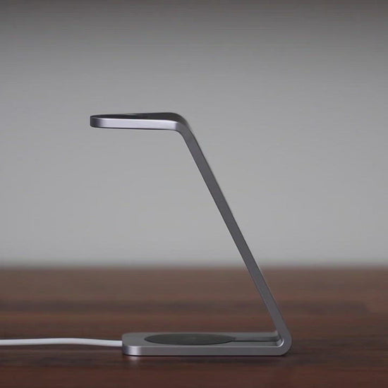MultiCharger side view putting on iPhone, Apple Watch, and Airpods