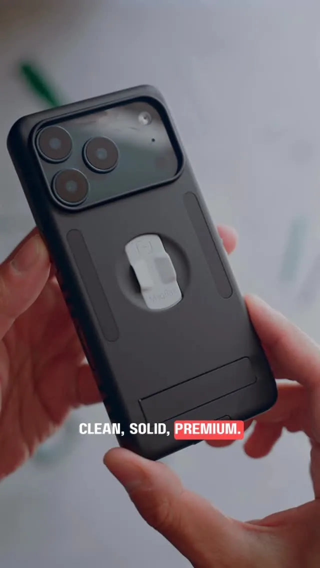 Raida Benkirane holding a black MagBak Elite Case for iPhone 17 Pro