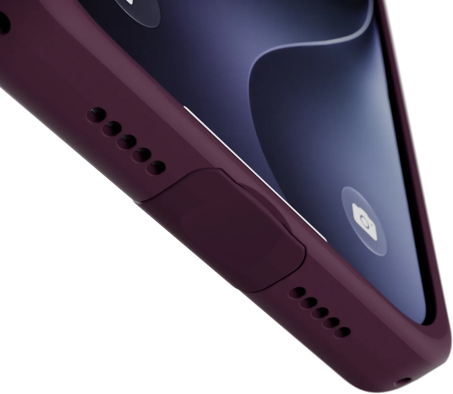 Pinky Pillow and USB-C port cover on a cherry Elite Case